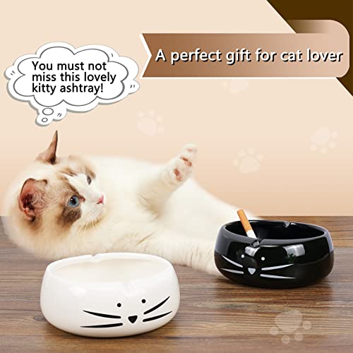 Koolkatkoo Cute Cat Ashtray Indoor or Outdoor Use Ceramic Ash Holder for Smokers Girls Women Decorative Ashtrays for Home Office Cat Lover Ash Tray Black and White - Image 5