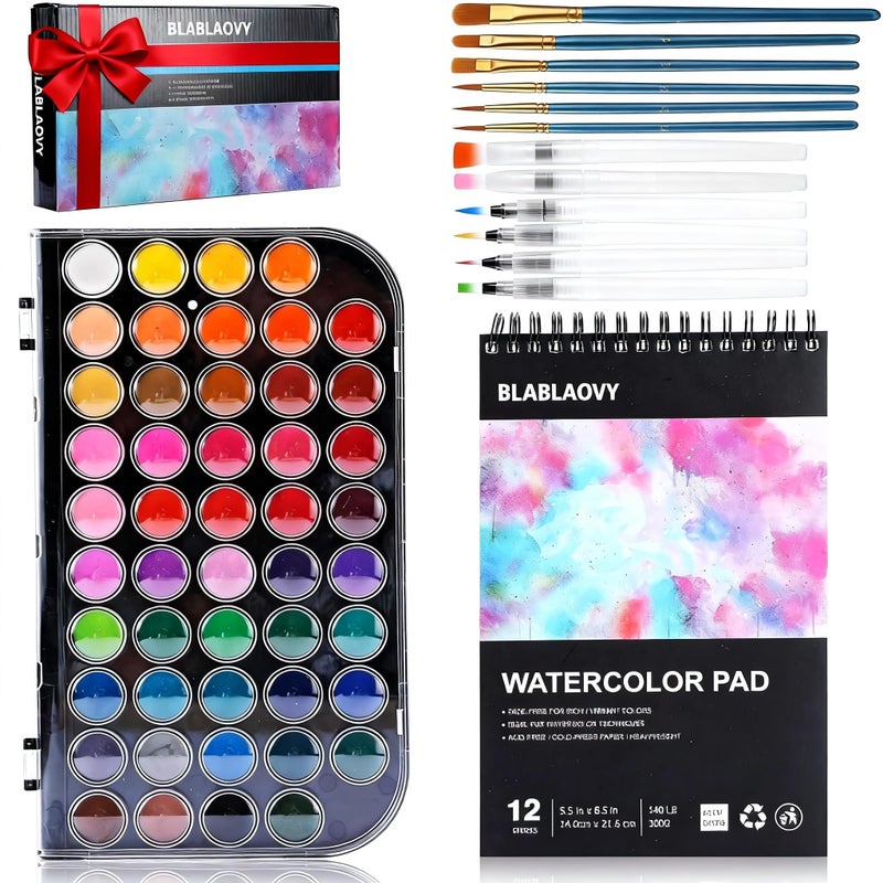 Blablaovy Watercolor Paint 48 Colors Washable Paint Set 6 Brush 6 Refillable Water Brush Pen Drawing Pad Palette Painting sets for Artists Beginners Adult Water Color Paint Sets for Kids - Image 2