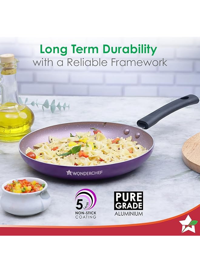 Wonderchef Valencia Non Stick Fry Pan | Cool Touch Bakelite Handle | Pure Grade Aluminium| Pfoa Free | 1.5 Litres Capacity | Size 24 Cm | 1 Year Warranty | Purple - Image 4