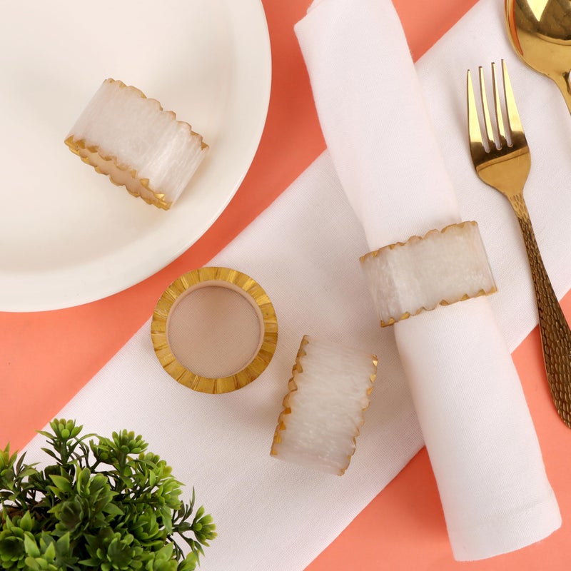 CLEENTABLE Rustic Epoxy Resin Napkin Rings Set of 6 - Napkin Holders for Parties, Dining, Family Gatherings, Weddings, Holidays, DÃ©cor, Gifting Durable Tabletop Decor (Ivory) - Image 2