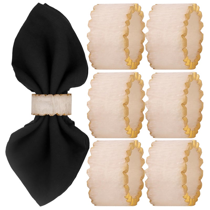 CLEENTABLE Rustic Epoxy Resin Napkin Rings Set of 6 - Napkin Holders for Parties, Dining, Family Gatherings, Weddings, Holidays, DÃ©cor, Gifting Durable Tabletop Decor (Ivory) - Image 1
