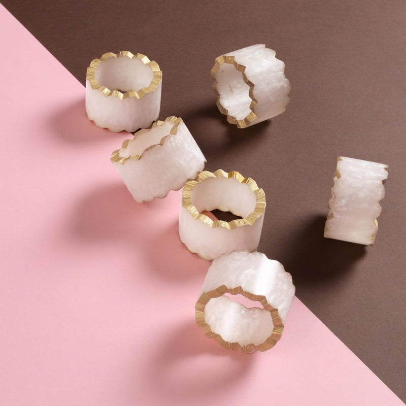 CLEENTABLE Rustic Epoxy Resin Napkin Rings Set of 6 - Napkin Holders for Parties, Dining, Family Gatherings, Weddings, Holidays, DÃ©cor, Gifting Durable Tabletop Decor (Ivory) - Image 3