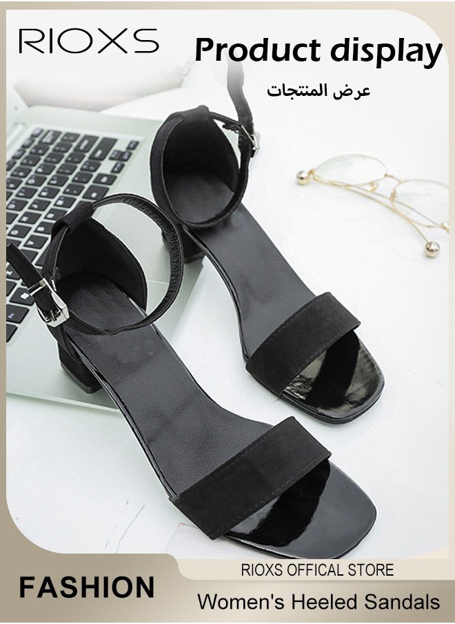 RIOXS - Women's Heeled Sandals, Chunky High Heels Sandals For Women, Open Toe Ankle Strap Heeled Sandal, Fashion Casual Heel Shoes, Lightweight Square Toe Shoes, Party Wedding Strappy Buckle Sandals-5cm Heels - Image 1