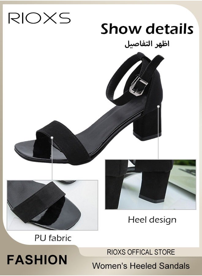 RIOXS - Women's Heeled Sandals, Chunky High Heels Sandals For Women, Open Toe Ankle Strap Heeled Sandal, Fashion Casual Heel Shoes, Lightweight Square Toe Shoes, Party Wedding Strappy Buckle Sandals-5cm Heels - Image 1