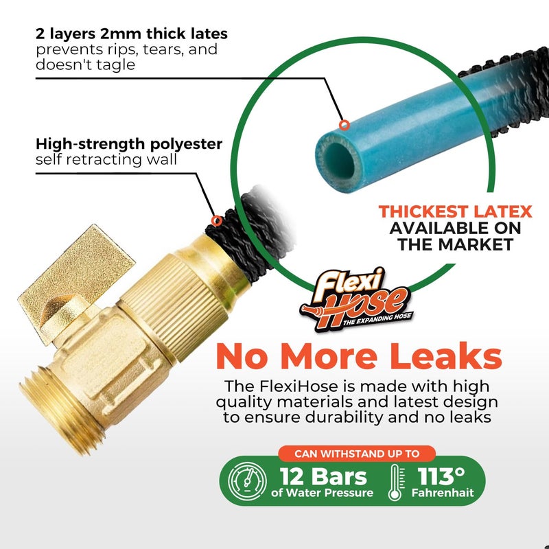 Flexi Hose Lightweight Expandable Garden Hose, 100FT -Retractable Garden Hose, Water Hose - No-Kink Flexibility, 3/4 Inch Solid Brass Fittings and Double Latex Core - Image 3