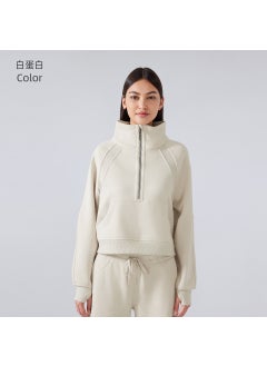 Generic Half Zip High Collar Fleece Sweater Women Autumn Winter white protein 