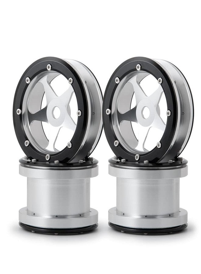 MOHERO 2.2” Alloy Beadlock 1/10 RC Wheels Rims 40mm for Crawler Axial Wraith Rock Car Pack of 4 (Balck+Silver) - Image 1
