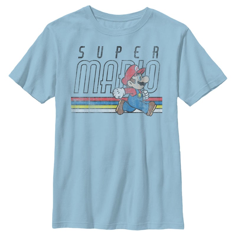 Nintendo Boy's Throwback Mario T-Shirt, Large, Light Blue
