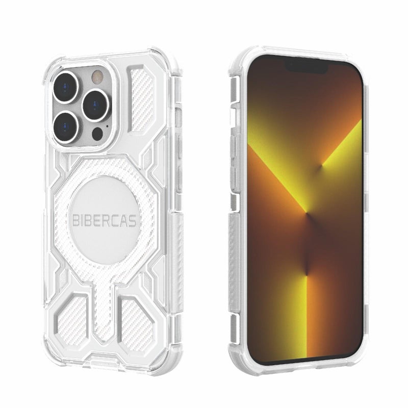 BIBERCAS For Iphone 14 Pro Transparent Color Series Magsafe Air Bag Shockproof Phone Case(White) - Image 1