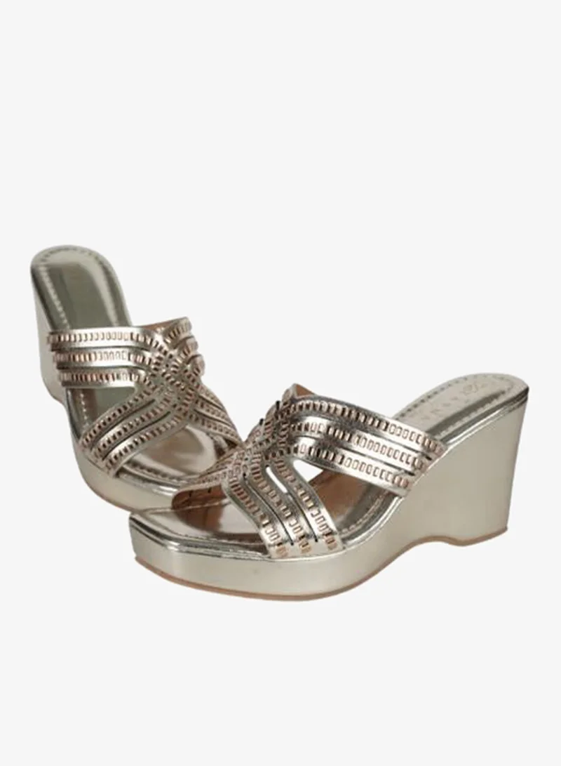 Zayna Gold 221-199 Zayna Ladies Wedge Heel Sandals 2B2531-125 Gold for Women | Best Price UAE