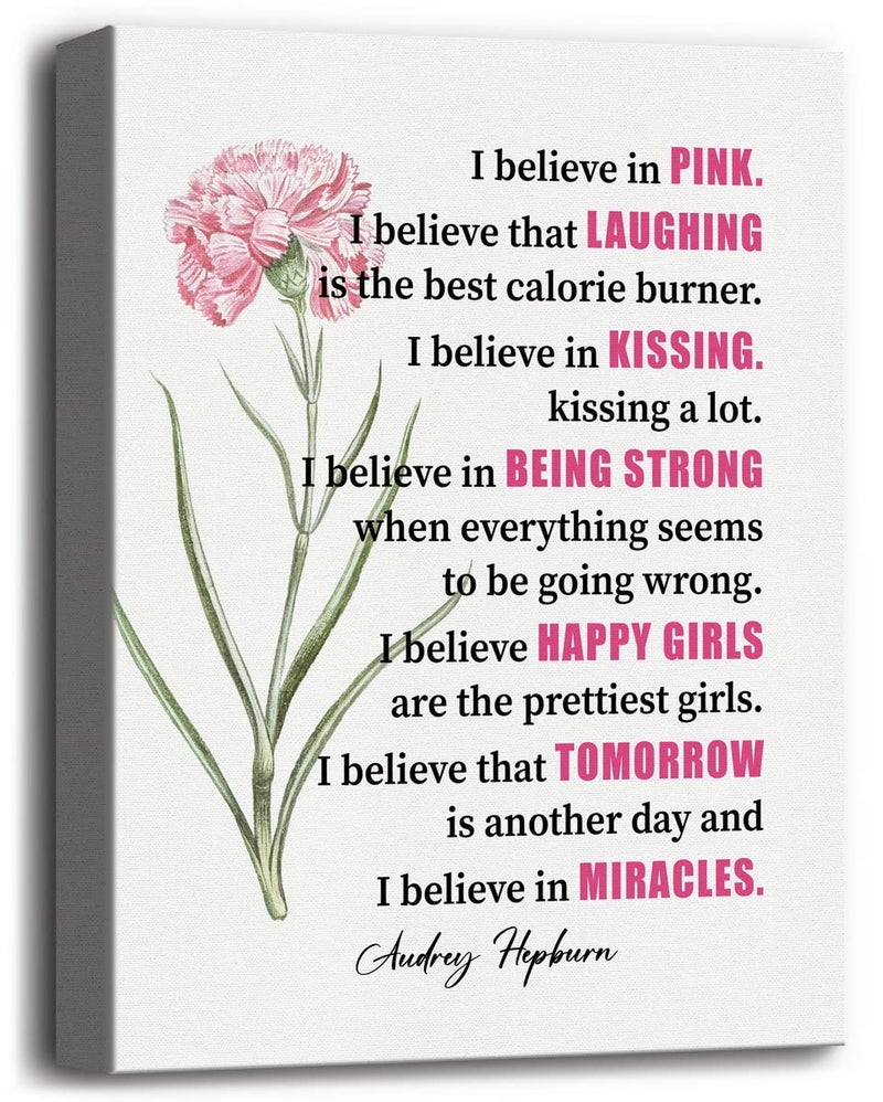 WKYAER Canvas Wall Art Audrey Hepburn 'I Believe in Pink' Wall Art Decor - Image 1