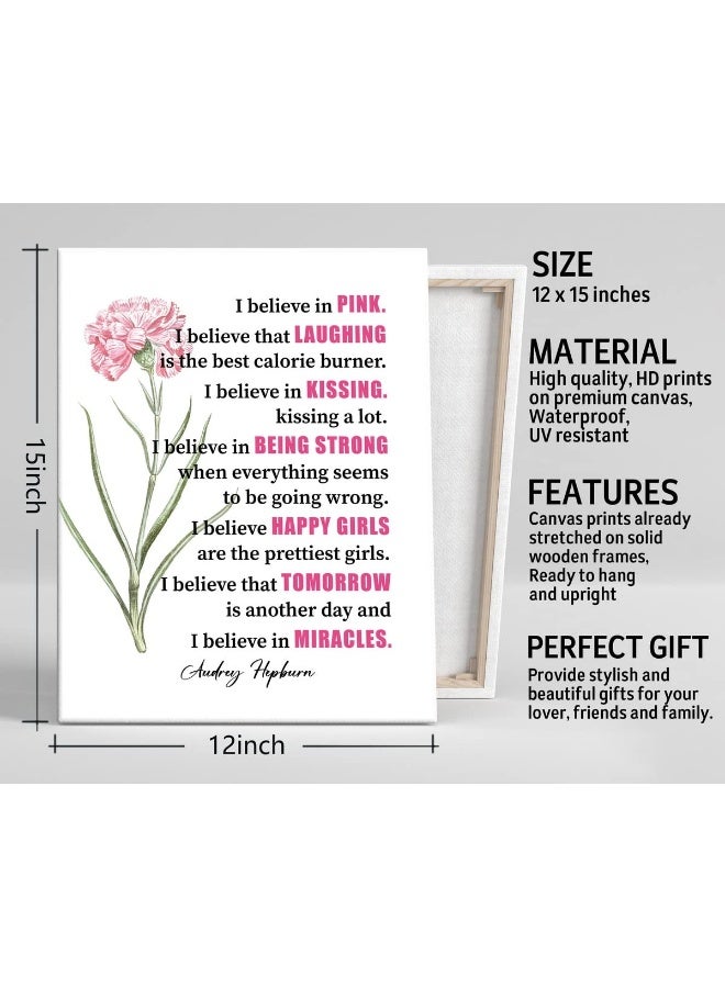 WKYAER Canvas Wall Art Audrey Hepburn 'I Believe in Pink' Wall Art Decor - Image 3