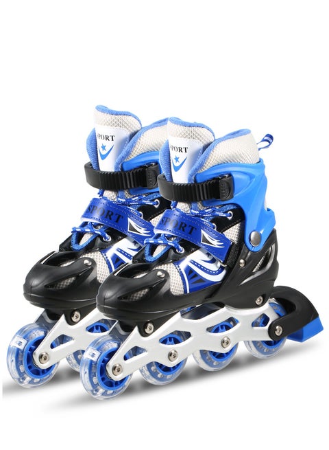 Adjustable Roller Skate Shoes LED Light Single Row Wheels, Blue/Black - Size Meduim 35-38