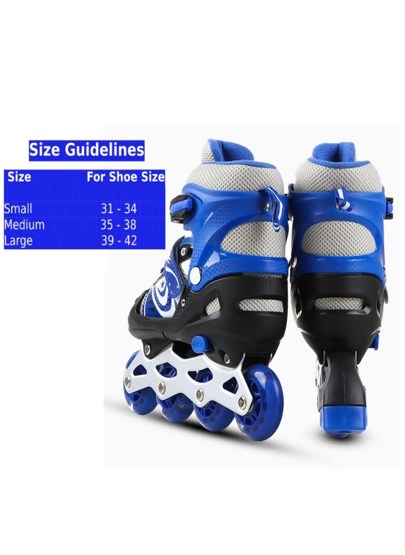 سبورت حذاء باتيناج قابل للتعديل عجل صف واحد فلاش LED، أزرق/أسود - Size Meduim 35-38  - Image 4
