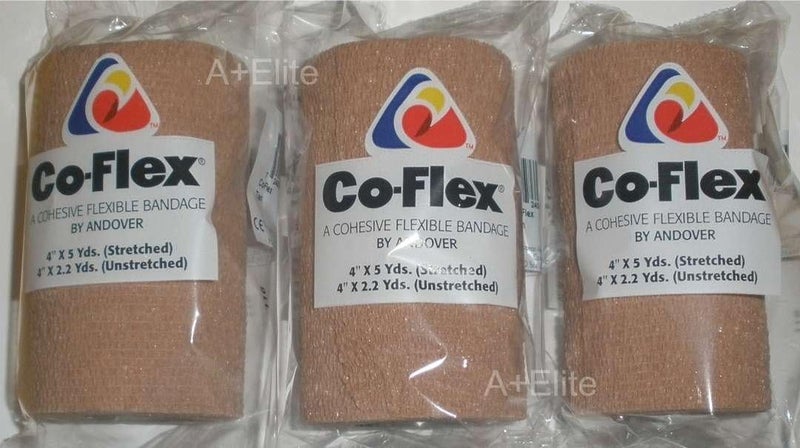 Coflex Andover COFlex 4x5Yds Tan Flesh 3Pack Cohesive Flexible Elastic Latex Bandage Compression Self Adherent Wrap Kids Children Vet Animals Pets Cats Dogs Horses 3400TN - Image 1