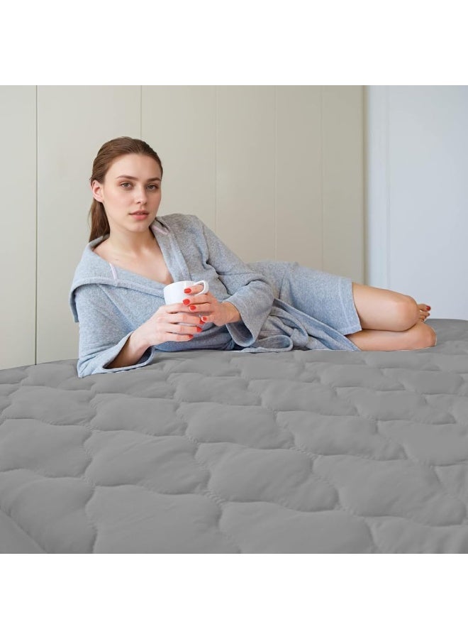 100% Waterproof Mattress Pad Protector,Breathable Quilted Mattress Cover,Breathable Mattress Protector,Soft Breathable Mattress Pad Cover,Dust Proof Mattress Protector (Grey， 200cm*180cm) - Image 4