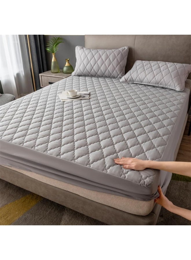 100% Waterproof Mattress Pad Protector,Breathable Quilted Mattress Cover,Breathable Mattress Protector,Soft Breathable Mattress Pad Cover,Dust Proof Mattress Protector (Grey， 200cm*180cm) - Image 2
