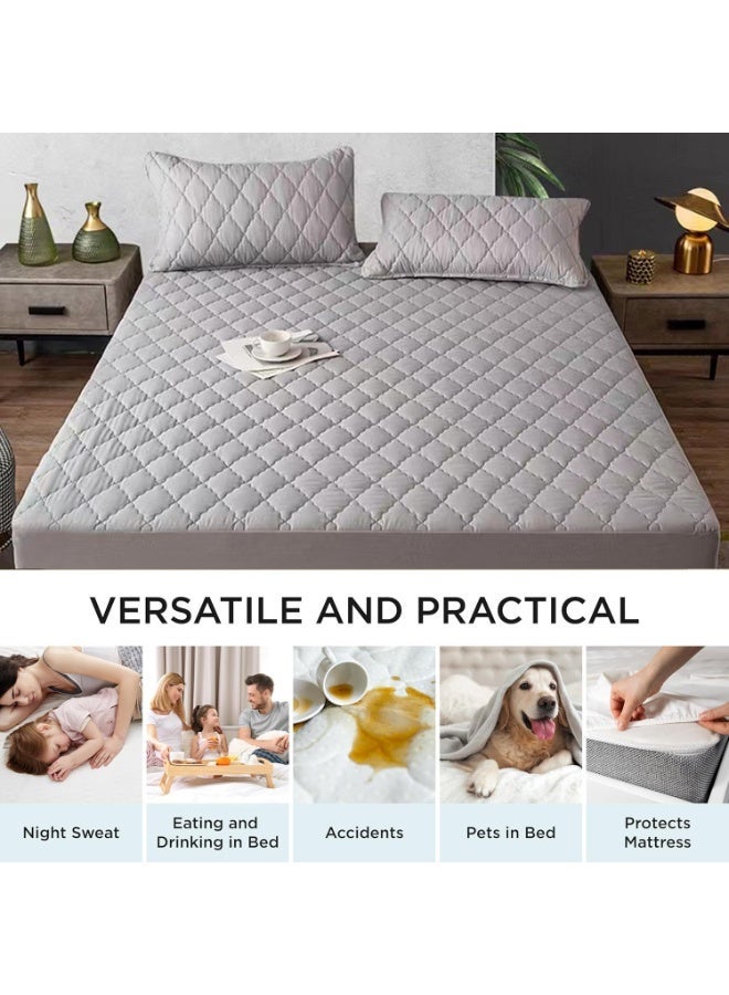 100% Waterproof Mattress Pad Protector,Breathable Quilted Mattress Cover,Breathable Mattress Protector,Soft Breathable Mattress Pad Cover,Dust Proof Mattress Protector (Grey， 200cm*180cm) - Image 5