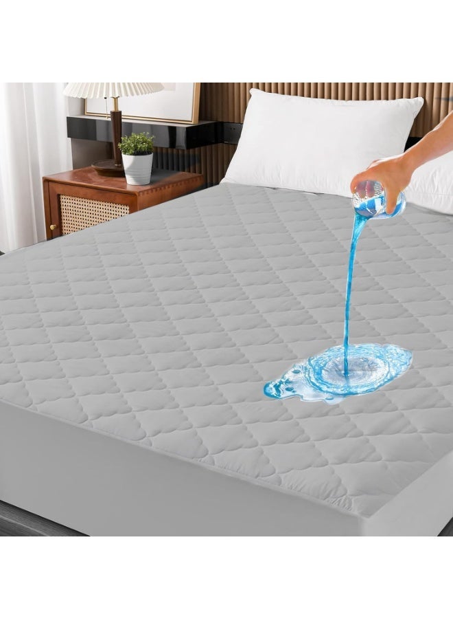 100% Waterproof Mattress Pad Protector,Breathable Quilted Mattress Cover,Breathable Mattress Protector,Soft Breathable Mattress Pad Cover,Dust Proof Mattress Protector (Grey， 200cm*180cm) - Image 1