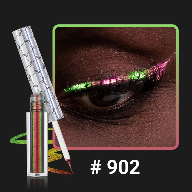 CHARMACY Chameleon Glitter Liquid Eyeliner, Highly Pigmented Intense Color Shifting, Waterproof Eyeliner Metallic Multi-Reflective Finish, Longwearing, Smudge-proof, Ultra-Fine Tip, PINK GOLD GREEN 902 - Image 2