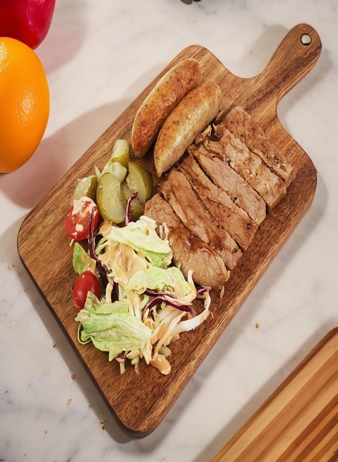 ZeQi Acacia Wood Cutting Board with Handle 13.7''X7'' /Serving Tray Wooden/Cheese, Bread, Vegetables & Fruits-Rec13.18 - Image 3