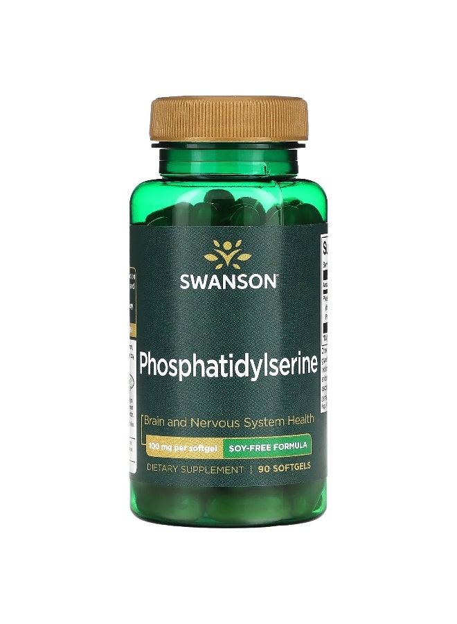 SWANSON سوانسون، فوسفاتيديل سيرين، تركيبة خالية من الصويا، 100 ملغ، 90 كبسولة لينة - Image 1