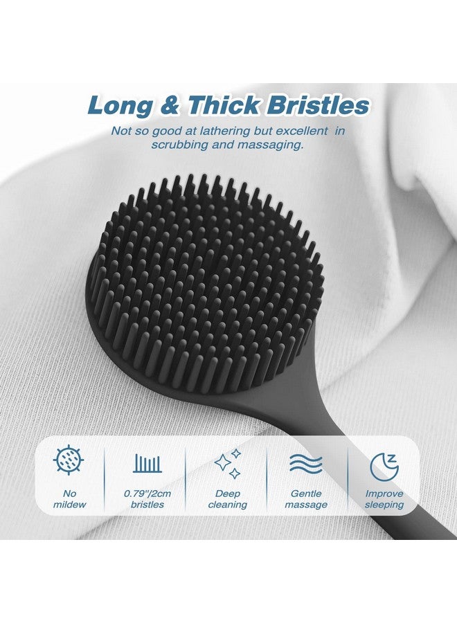 مانمي هيلث مجموعة مانمي هيلث لفرك الظهر من السيليكون (شعيرات سميكة) وقفازات الاستحمام الناعمة، وفرك الجسم فائق التقشير وفرشاة الاستحمام فائقة الرغوة، مع خطاف مجاني. (أسود) - Image 3