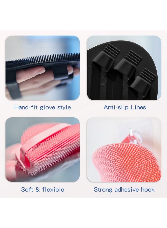 مانمي هيلث مجموعة مانمي هيلث لفرك الظهر من السيليكون (شعيرات سميكة) وقفازات الاستحمام الناعمة، وفرك الجسم فائق التقشير وفرشاة الاستحمام فائقة الرغوة، مع خطاف مجاني. (أسود) - Image 5