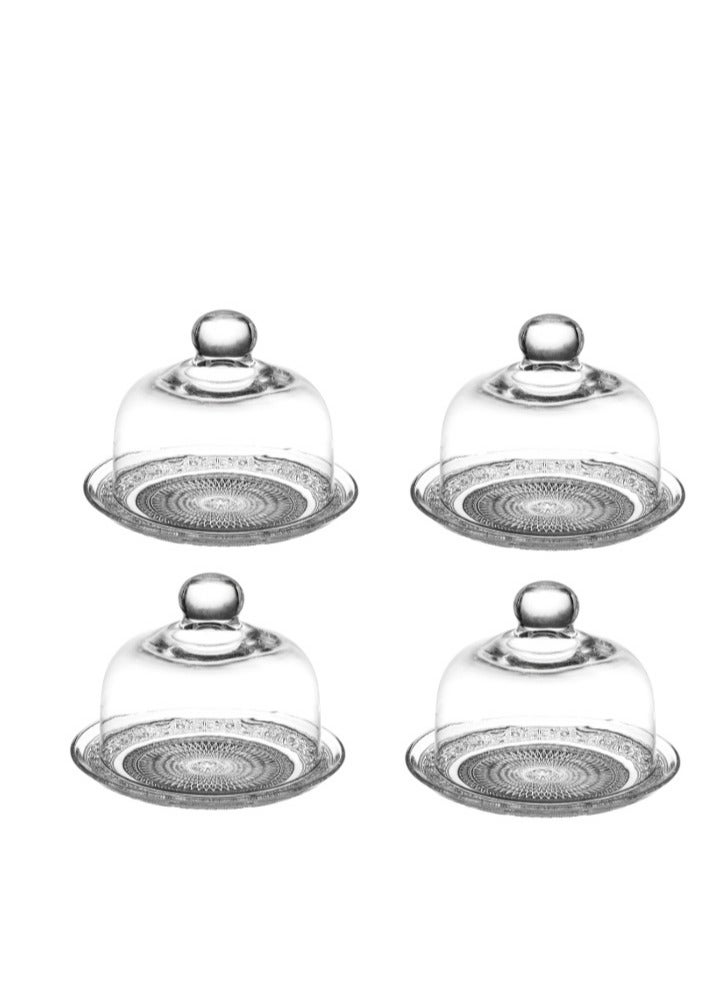 Konya Luxury Glass Cake Plate Set with Mini Movable Lid, 15 cm, 4 Pieces - Image 2