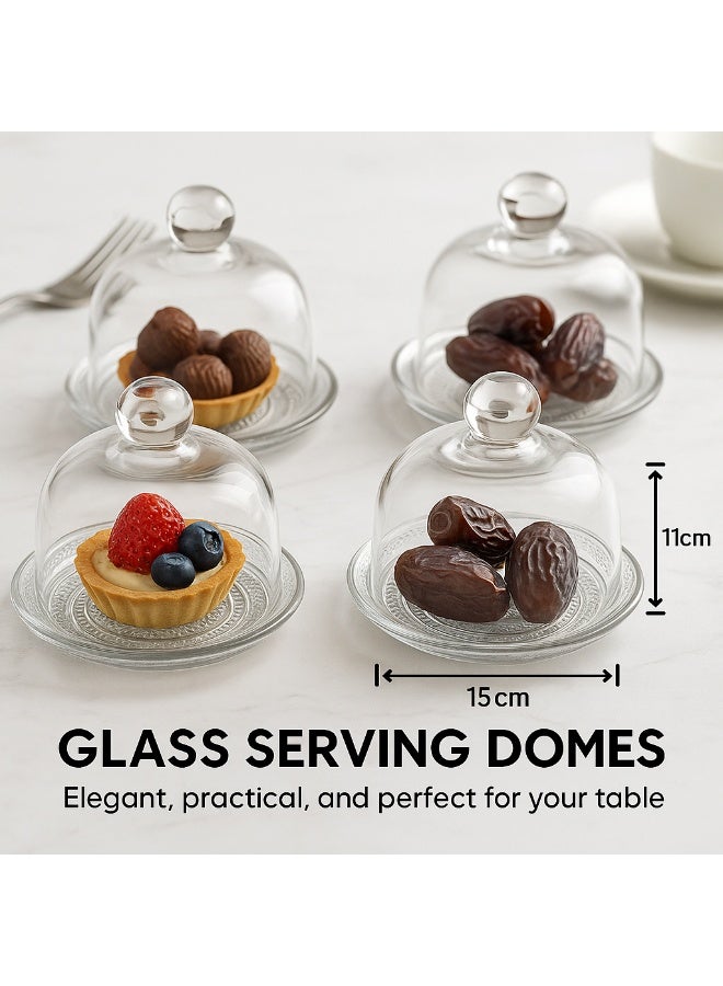 Konya Luxury Glass Cake Plate Set with Mini Movable Lid, 15 cm, 4 Pieces - Image 1