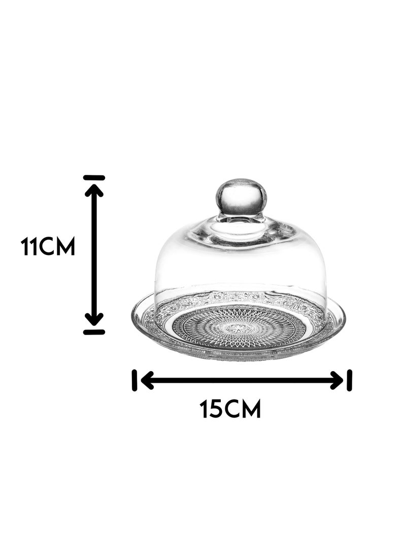 Konya Luxury Glass Cake Plate Set with Mini Movable Lid, 15 cm, 4 Pieces - Image 3
