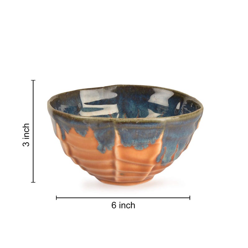 StyleMyWay Handmoulded Studio Pottery Blue Brown Snack Bowl ? Decorative Bowls for Kitchen - Image 5