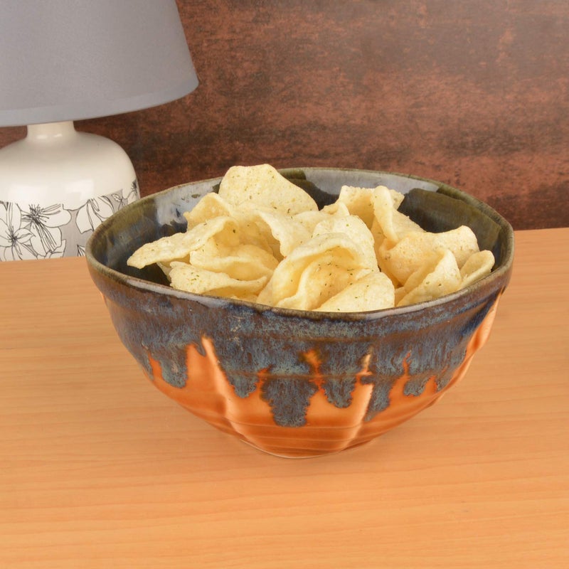StyleMyWay Handmoulded Studio Pottery Blue Brown Snack Bowl ? Decorative Bowls for Kitchen - Image 1