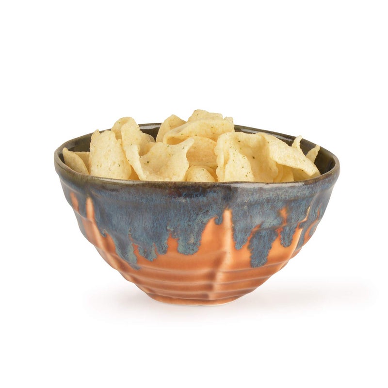 StyleMyWay Handmoulded Studio Pottery Blue Brown Snack Bowl ? Decorative Bowls for Kitchen - Image 2