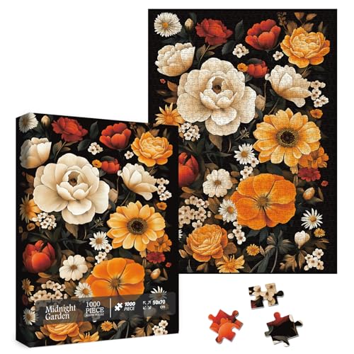 Larkipuzz Vintage Flower Puzzles for Adults 1000 Pieces Art Nature Plant Wildflower Pages Jigsaw Puzzles Beautiful Garden Rose Peony Daisy Floral Puzzle - Image 1