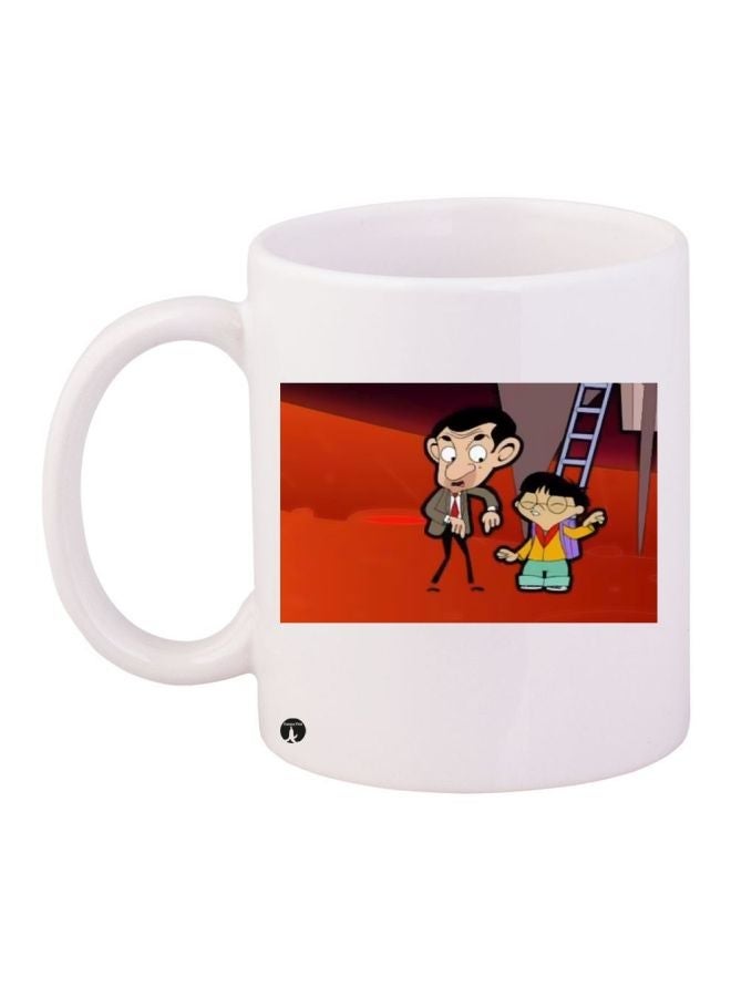 RYN Mr. Bean Printed Coffee Mug White/Red/Brown 11ounce