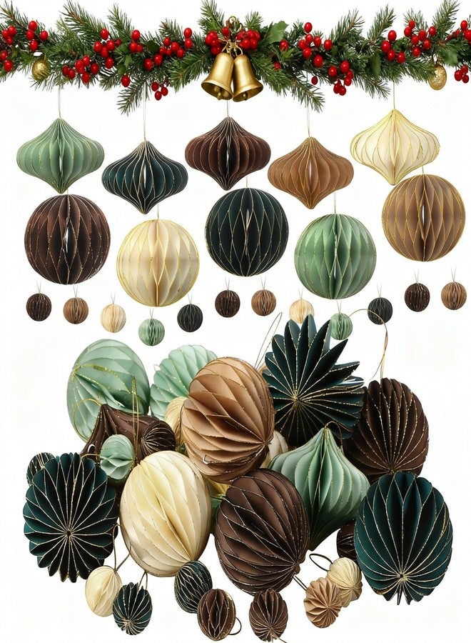 تيكيونايت مجموعة زينة عيد الميلاد الورقية من تيك يونيت، 50 قطعة، بتصميم خلية نحل، بنمط ثلاثي الأبعاد عتيق، وحواف لامعة صغيرة، وزينة معلقة على شجرة عيد الميلاد، وديكور محايد لحفلات عيد الميلاد (محايد). - Image 1