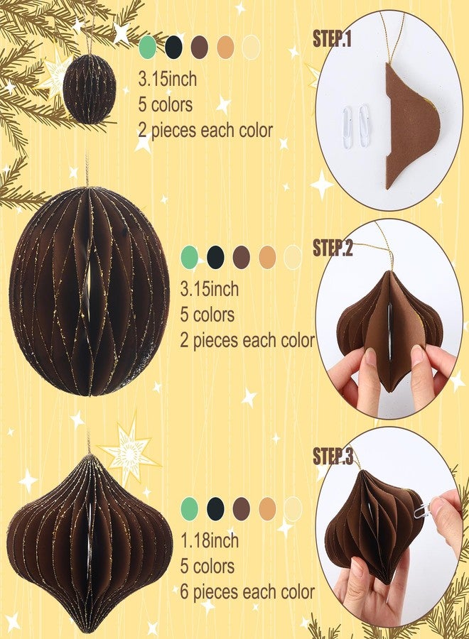 تيكيونايت مجموعة زينة عيد الميلاد الورقية من تيك يونيت، 50 قطعة، بتصميم خلية نحل، بنمط ثلاثي الأبعاد عتيق، وحواف لامعة صغيرة، وزينة معلقة على شجرة عيد الميلاد، وديكور محايد لحفلات عيد الميلاد (محايد). - Image 2