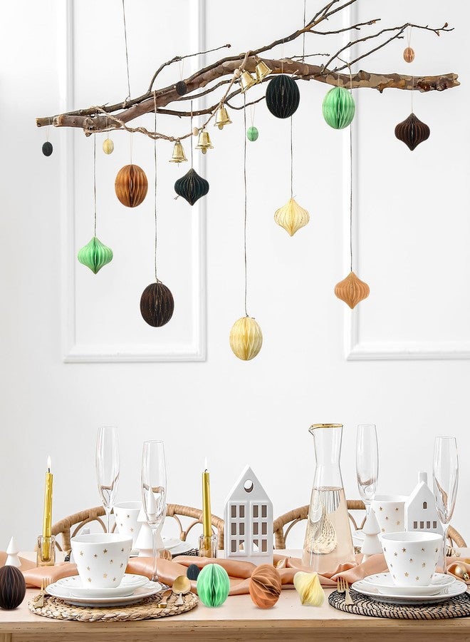 تيكيونايت مجموعة زينة عيد الميلاد الورقية من تيك يونيت، 50 قطعة، بتصميم خلية نحل، بنمط ثلاثي الأبعاد عتيق، وحواف لامعة صغيرة، وزينة معلقة على شجرة عيد الميلاد، وديكور محايد لحفلات عيد الميلاد (محايد). - Image 3