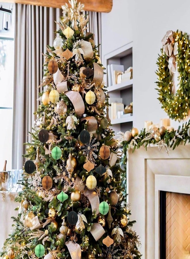 تيكيونايت مجموعة زينة عيد الميلاد الورقية من تيك يونيت، 50 قطعة، بتصميم خلية نحل، بنمط ثلاثي الأبعاد عتيق، وحواف لامعة صغيرة، وزينة معلقة على شجرة عيد الميلاد، وديكور محايد لحفلات عيد الميلاد (محايد). - Image 5