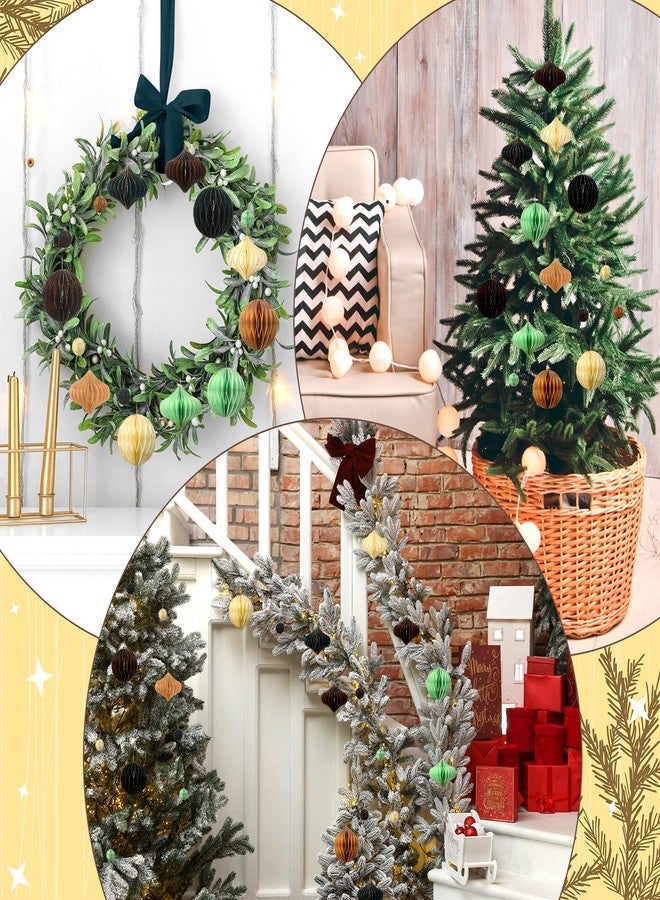 تيكيونايت مجموعة زينة عيد الميلاد الورقية من تيك يونيت، 50 قطعة، بتصميم خلية نحل، بنمط ثلاثي الأبعاد عتيق، وحواف لامعة صغيرة، وزينة معلقة على شجرة عيد الميلاد، وديكور محايد لحفلات عيد الميلاد (محايد). - Image 4