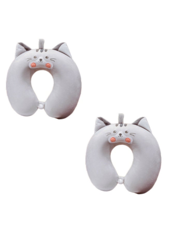 Travel Neck Pillow, 2Pcs Breathable U-Shaped Pillow Ergonomic Travel Head Pillow with Removable Cotton Cover, Cartoon Cervical Neck Cooling Pillows for Sleeping Buckwheat Hulls Filling Double Fabric, 30*30cm, (2Pcs Grey) - Image 1