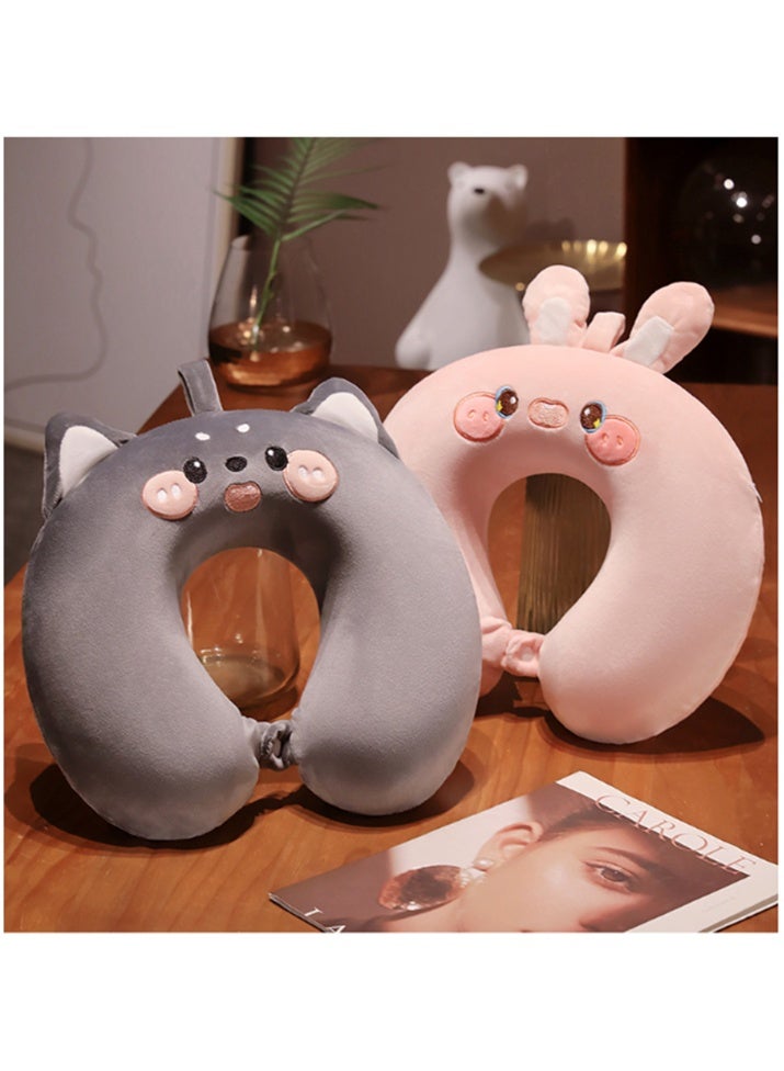 Travel Neck Pillow, 2Pcs Breathable U-Shaped Pillow Ergonomic Travel Head Pillow with Removable Cotton Cover, Cartoon Cervical Neck Cooling Pillows for Sleeping Buckwheat Hulls Filling Double Fabric, 30*30cm, (2Pcs Grey) - Image 4
