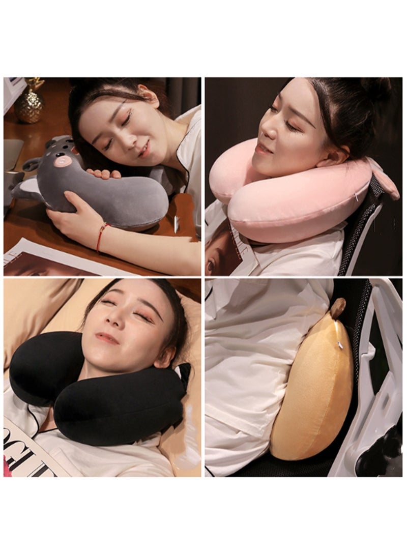 Travel Neck Pillow, 2Pcs Breathable U-Shaped Pillow Ergonomic Travel Head Pillow with Removable Cotton Cover, Cartoon Cervical Neck Cooling Pillows for Sleeping Buckwheat Hulls Filling Double Fabric, 30*30cm, (2Pcs Grey) - Image 5