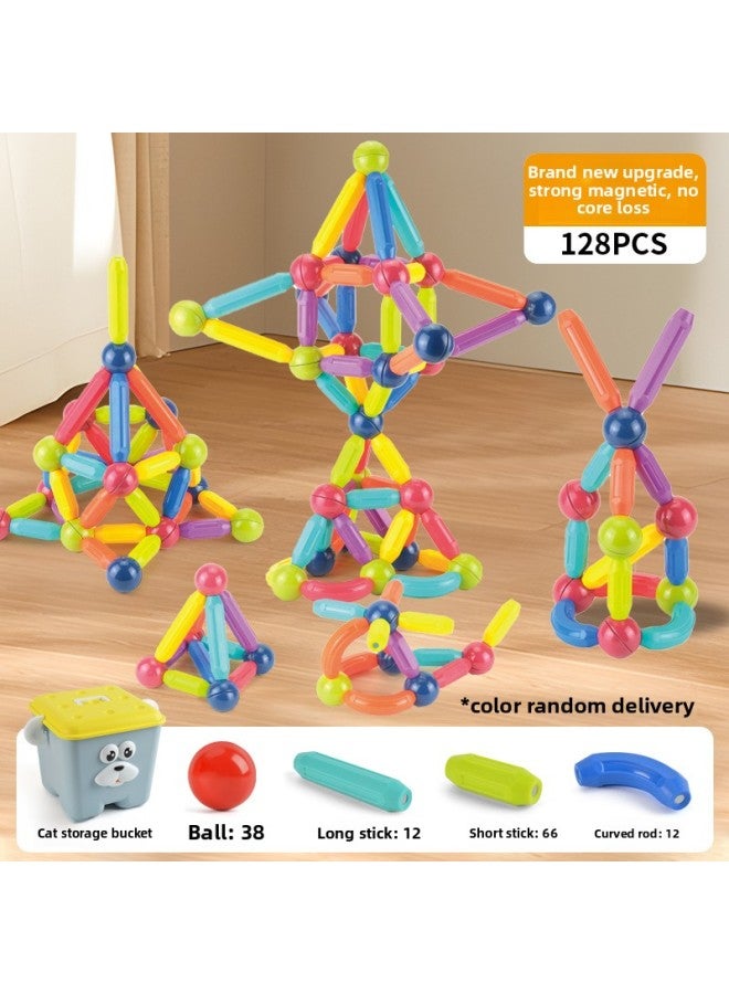 Children's Educational Early Education Magnetic Absorbing Toys Baby Intelligence Magnet Assembled Magnetic Building Blocks-Color:Upgraded Strong Magnetic 128-piece Set [storage Bucket]  - Image 1