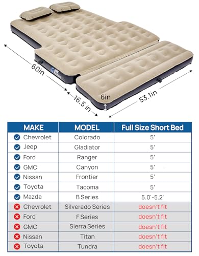 JOYTUTUS 5-5.2Ft Truck Bed Air Mattress with Removable Tailgate Extension, Thickened Inflatable 5ft Compact Short Truck Beds, Compatible with Tacoma&Ranger&Gladiator&Colorado&Canyon,Camel&Black - Image 2