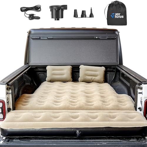 JOYTUTUS 5-5.2Ft Truck Bed Air Mattress with Removable Tailgate Extension, Thickened Inflatable 5ft Compact Short Truck Beds, Compatible with Tacoma&Ranger&Gladiator&Colorado&Canyon,Camel&Black - Image 1