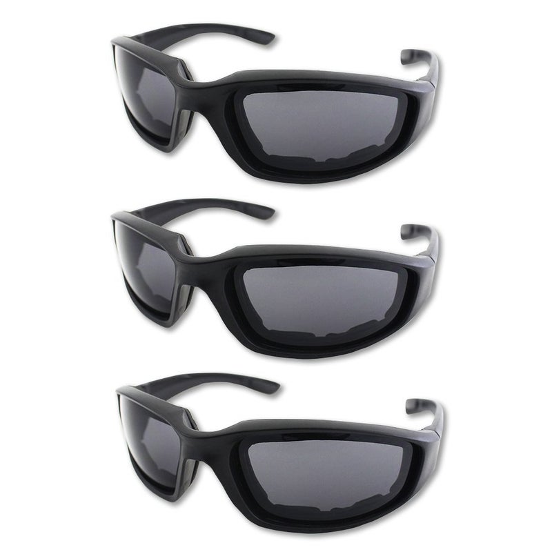 3 Pair Motorcycle Riding Glasses Padding Goggles UV Protection Dustproof WindproofMotorcycle Sunglasses with SmokeDark Lens for Outdoor sports Actives