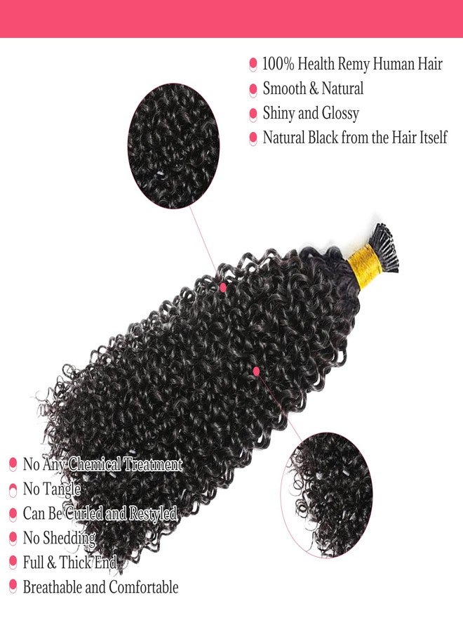 Smartinnov I Tips Hair Extensions Kinky Curly Human Hair Easy to Maintain Invisible Keratin Stick Tipped Remy Hairs 16 Inch 100Gram Cold Fusion Salon Microlinks 3C Human Hair Extension Black Bundles for Party - Image 4