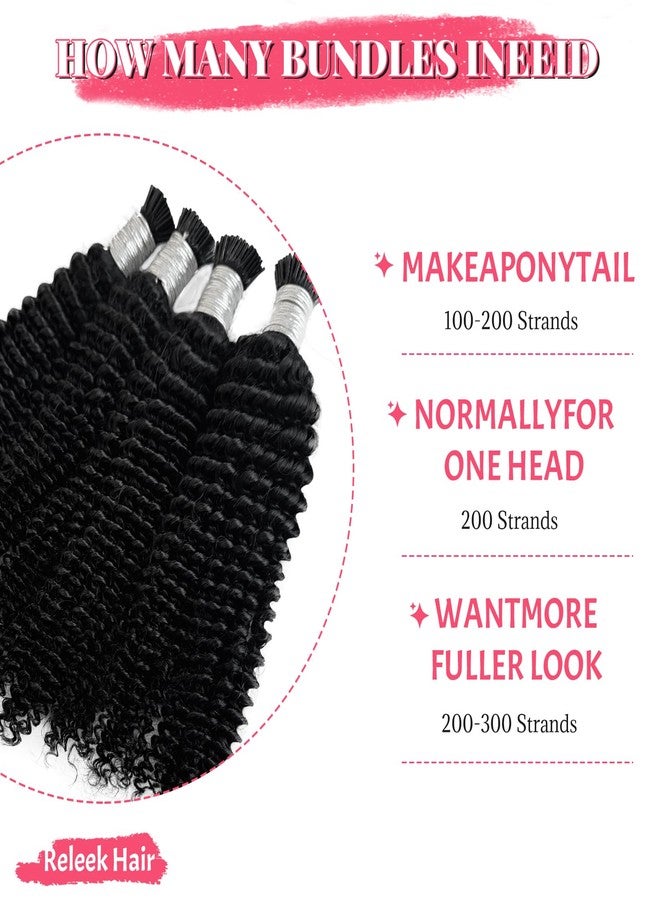 Smartinnov I Tips Hair Extensions Kinky Curly Human Hair Easy to Maintain Invisible Keratin Stick Tipped Remy Hairs 16 Inch 100Gram Cold Fusion Salon Microlinks 3C Human Hair Extension Black Bundles for Party - Image 3